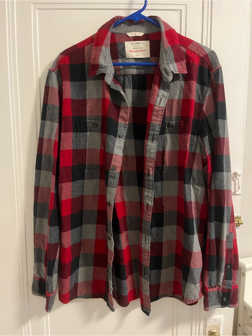 Red and Gray Plaid Flannel Shirt
